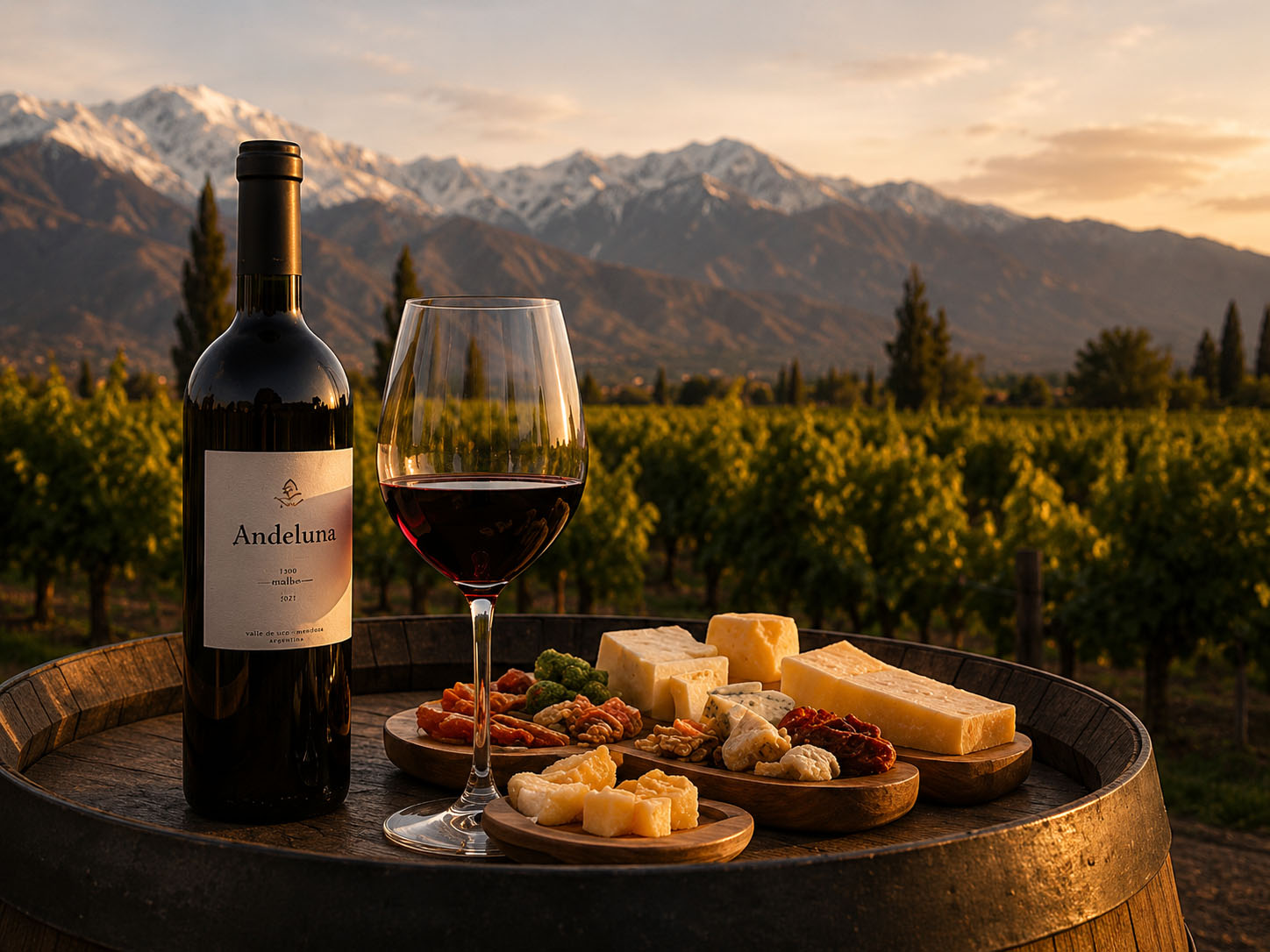 Mendoza wine with a cheese and charcuterie board